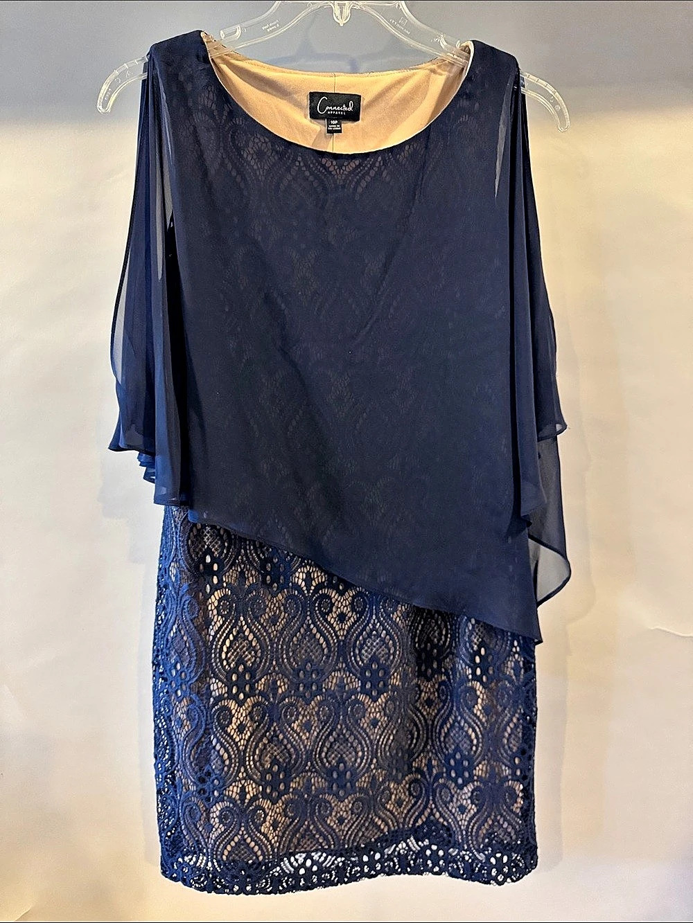 Connected Apparel Lace Overlay Mini Dress Size 10P Like New